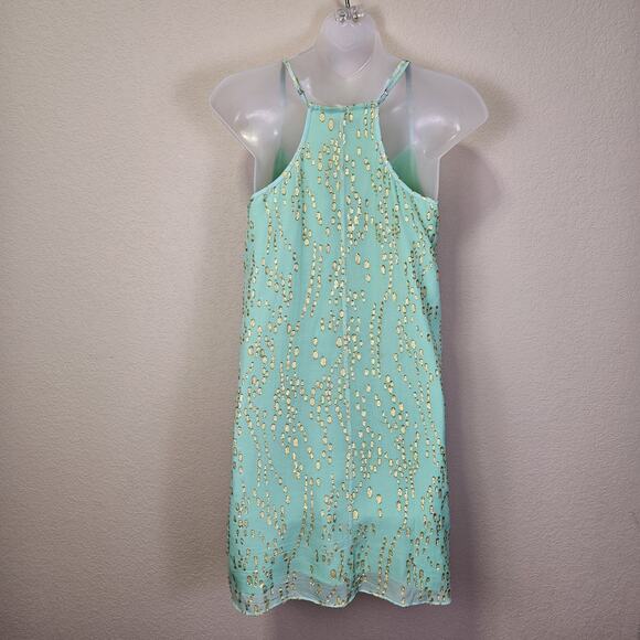 Lilly Pulitzer Dusk Silk Slip Dress Women Mint Gold Metallic Tropical Vacation S - Picture 9 of 16